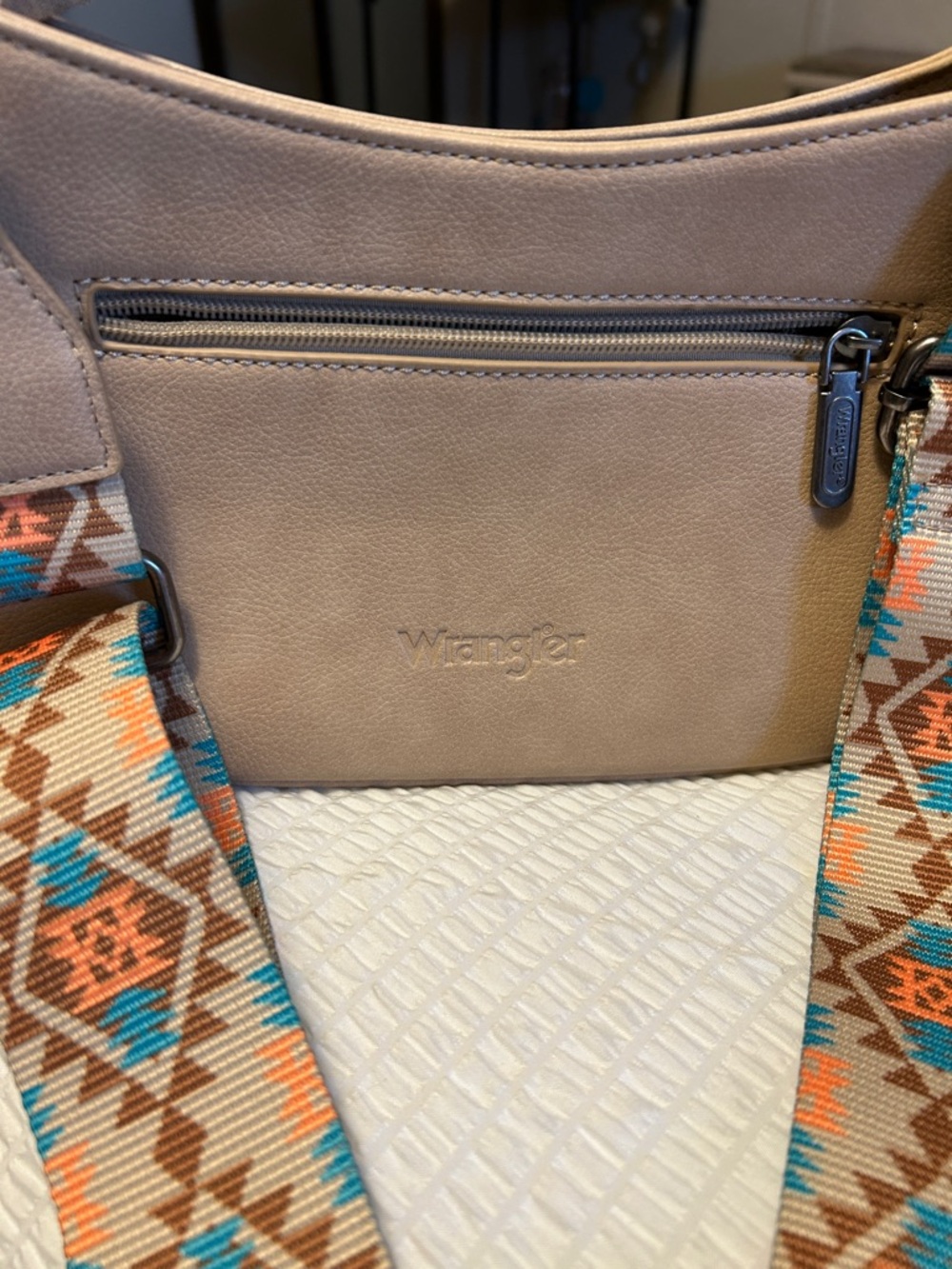 Wrangler Beige Shoulder Bag with Patterned Aztec Strap